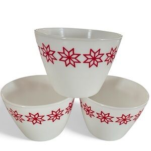 Set of 3 IKEA 2017 Milk Glass Red Snowflake Ice Cream Dessert Bowls 4”
